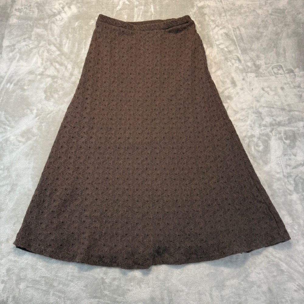 New York & Company Brown Pointelle Knit A-Line Midi Skirt Womens Size M